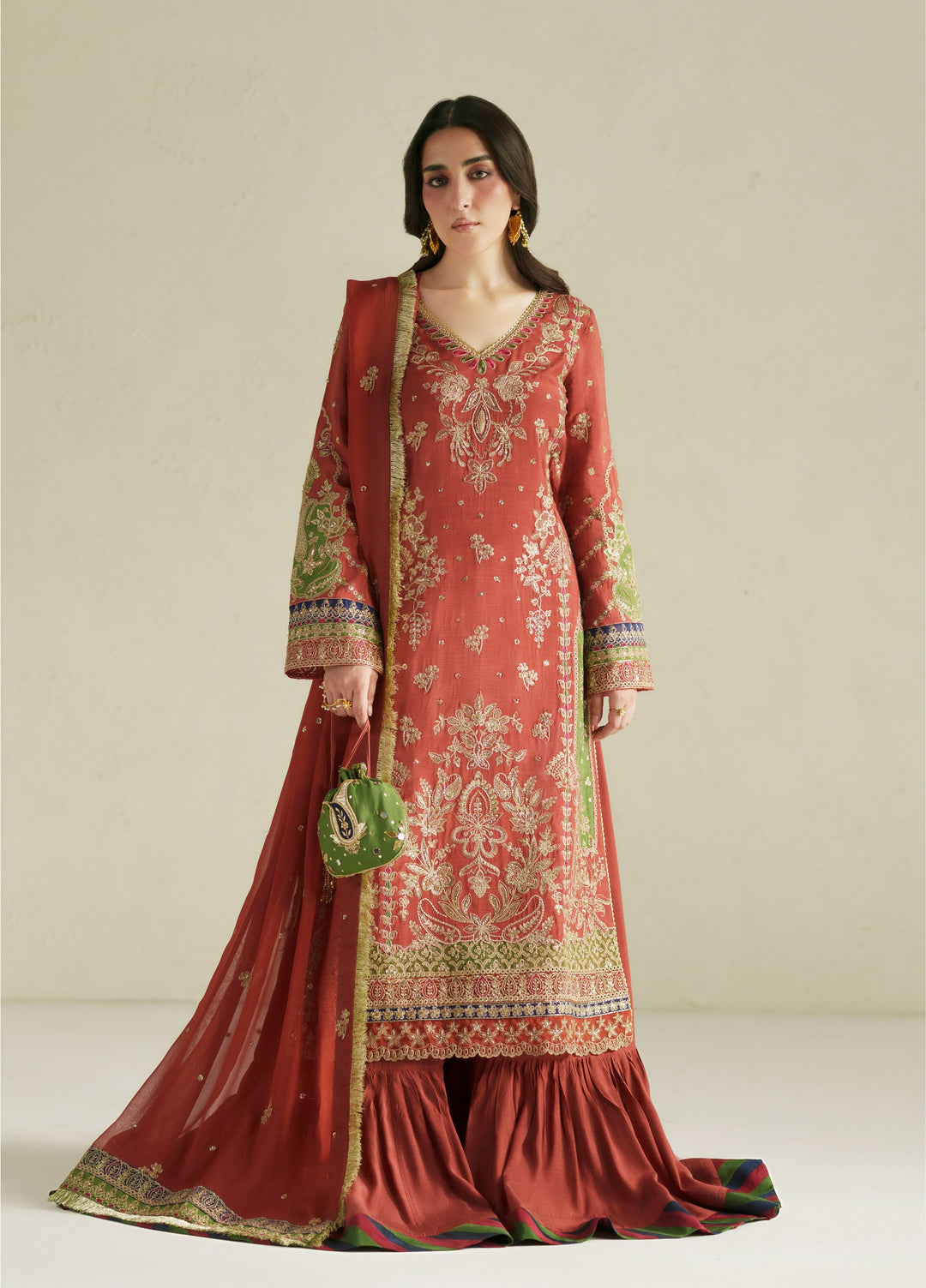 Vera Unstitched Embroidered Raw Silk 3 Piece Suit VR26URF Zar Rust - Festive Collection