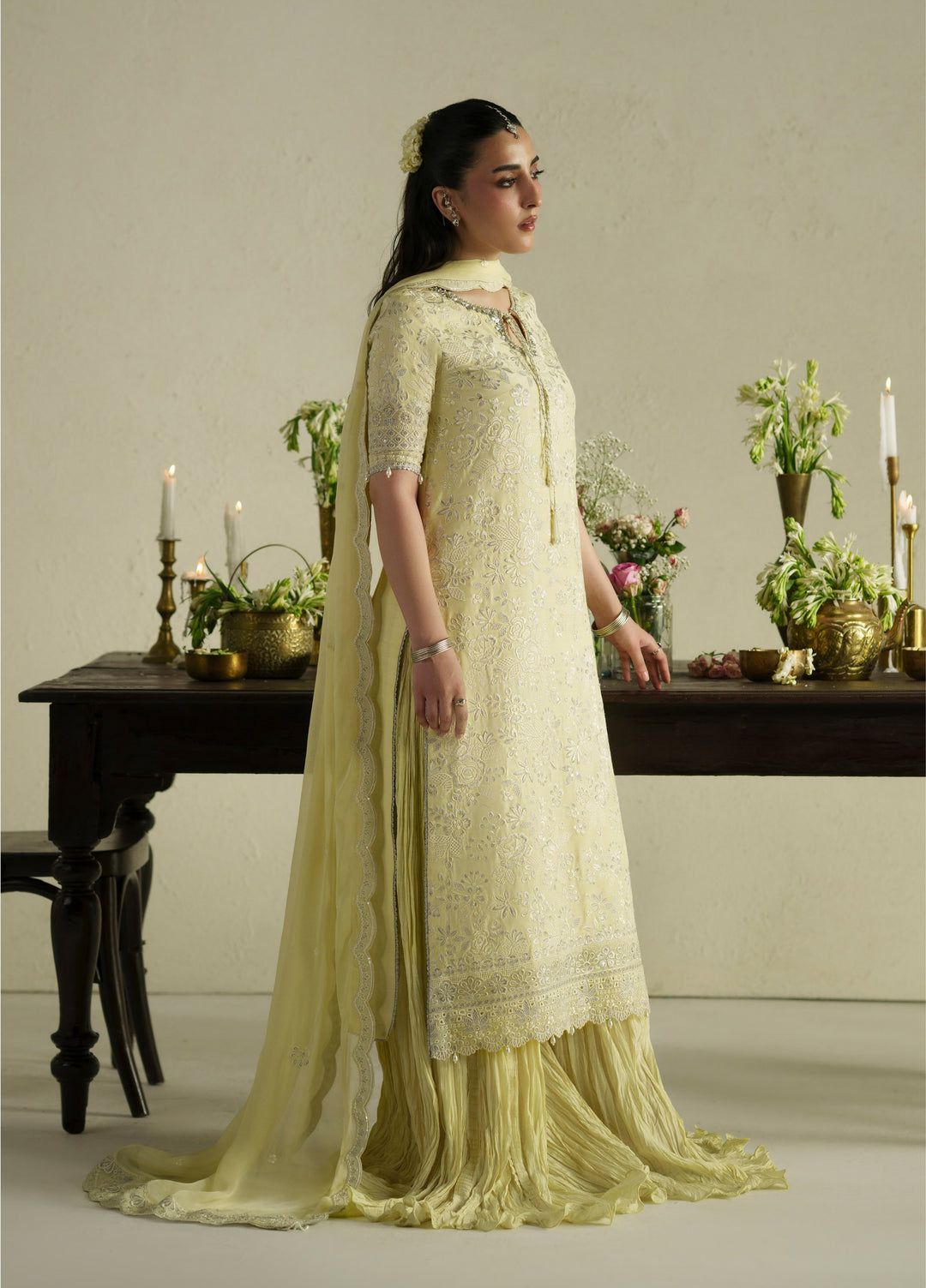 Vera Unstitched Embroidered Raw Silk 3 Piece Suit VR26URF Gulab Butter Yellow - Festive Collection
