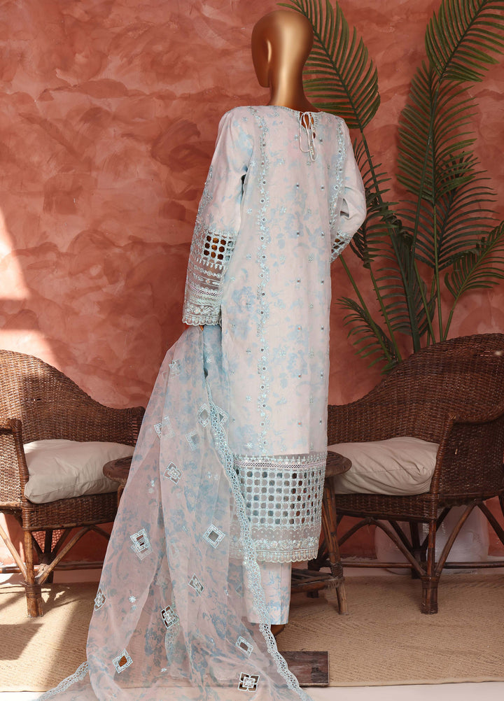 Shaahkaar by HZ Textiles RTW Embroidered Organza 3 Piece Suit HZ26PSO HZK-240 Blue - Festive Collection