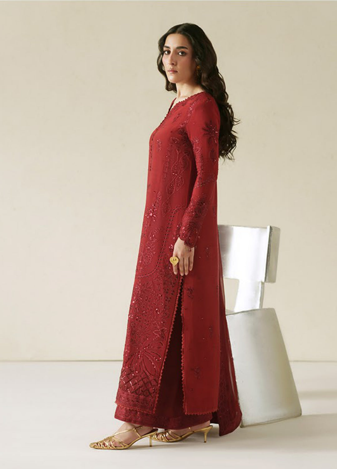 Vera Unstitched Embroidered Raw Silk 3 Piece Suit VR26URF Laal Crimson - Festive Collection