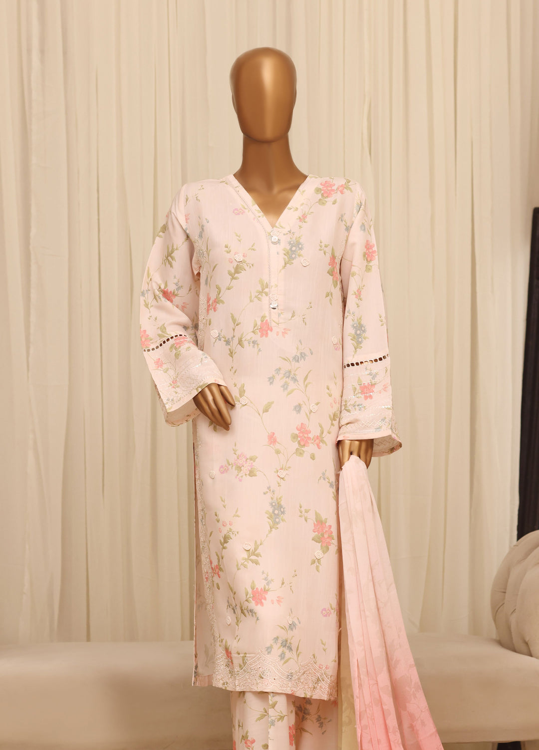 Majestic by HZ Textiles RTW Embroidered Raw Silk 3 Piece Suit HZ26RSM Bisque XRPE-3P-005 - Casual Collection