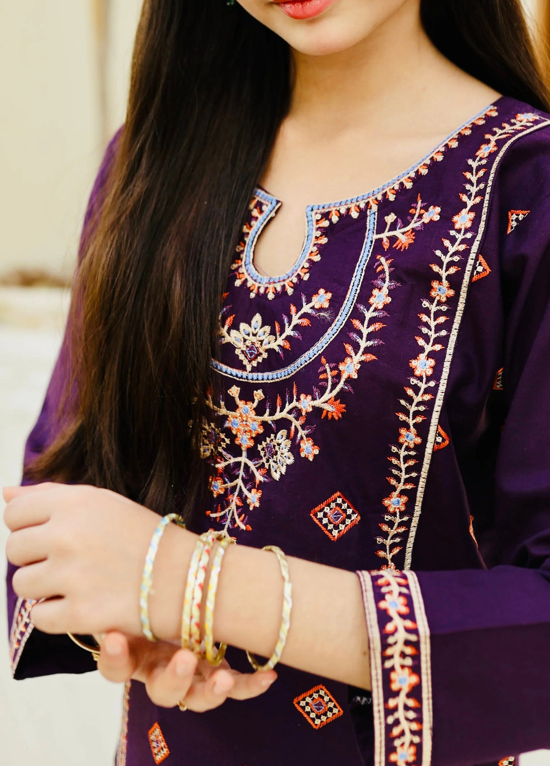 Khanak Girls RTW Embroidered Cotton 2 Piece Suit KST-115 - Casual Collection