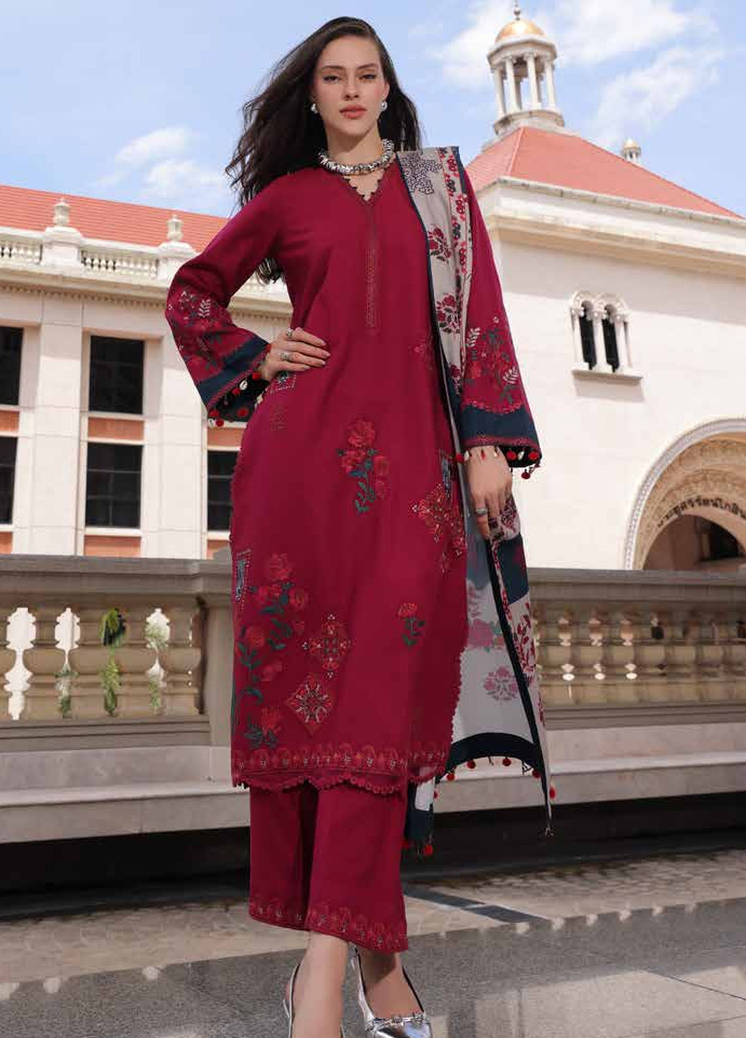 Poshima by Charizma Unstitched Embroidered Leather Peach 3 Piece Suit CHR26UPL PSW6-23 - Winter Collection
