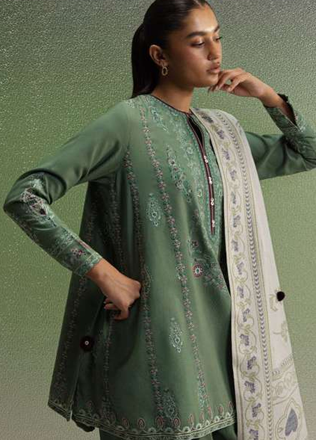 Coco by Zara Shahjahan Unstitched Khaddar 3 Piece Suit CZS26UKW SARD 1B - Winter Collection