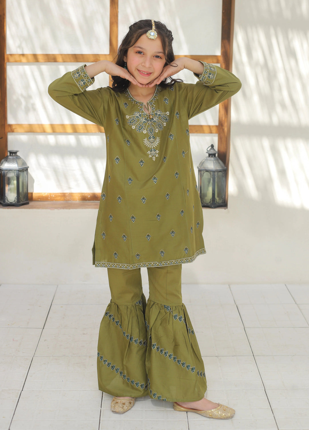 Khanak Girls RTW Embroidered Cotton 2 Piece Suit KST-146 - Casual Collection