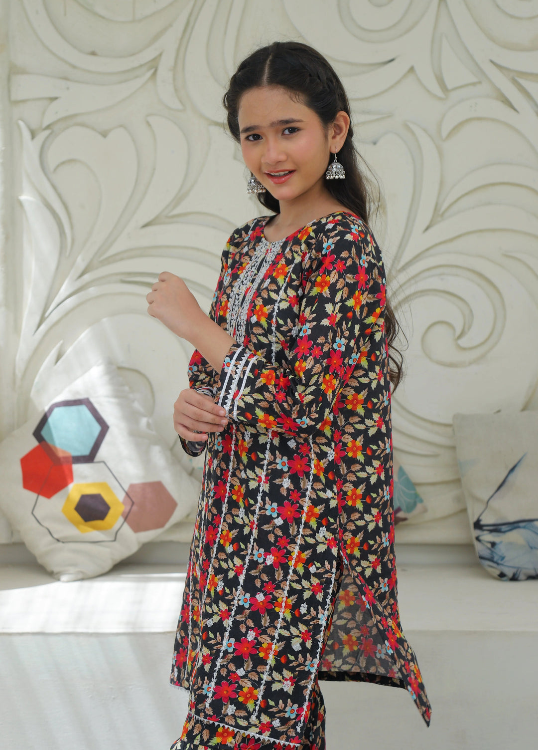 Khanak Girls RTW Embroidered Cotton 2 Piece Suit KST-193 - Casual Collection