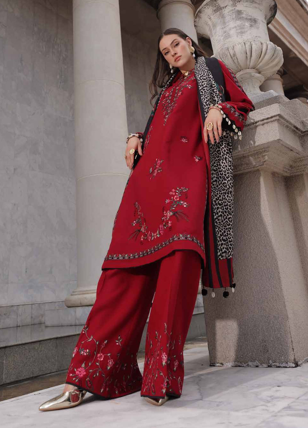 Poshima by Charizma Unstitched Embroidered Leather Peach 3 Piece Suit CHR26UPL PSW6-20 - Winter Collection