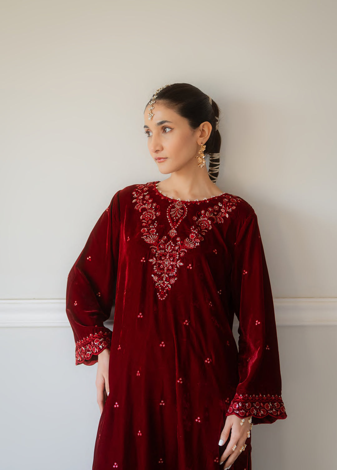Atelier Velours by Rashid Textiles RTW Embroidered Velvet 2 Piece Suit RT26RAV Ruby - Festive Collection