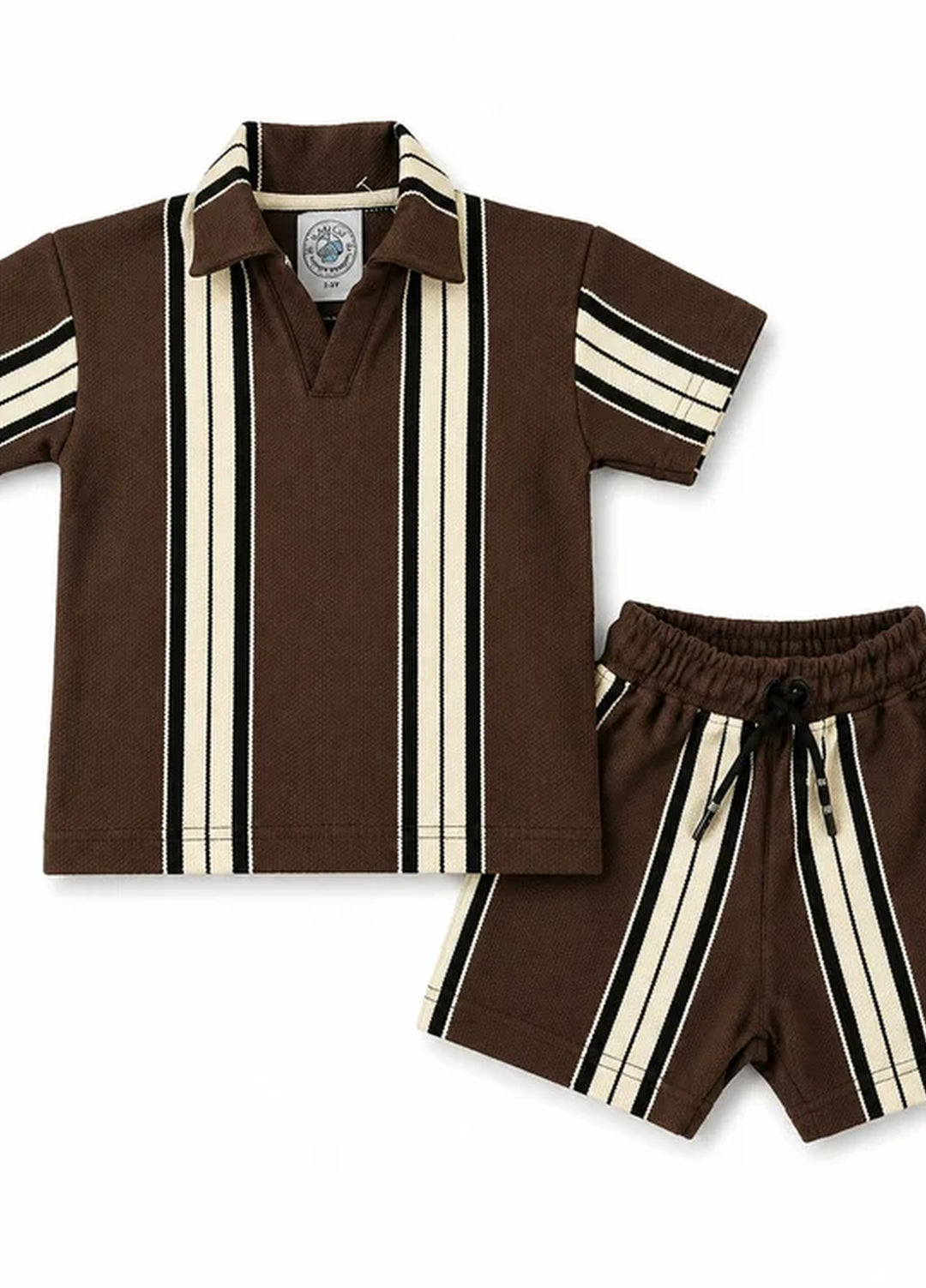 BabyCo Kids RTW Printed Cotton Co-Ord Sets Suit Riviera Stripes Cocoa Brown - Casual Collection