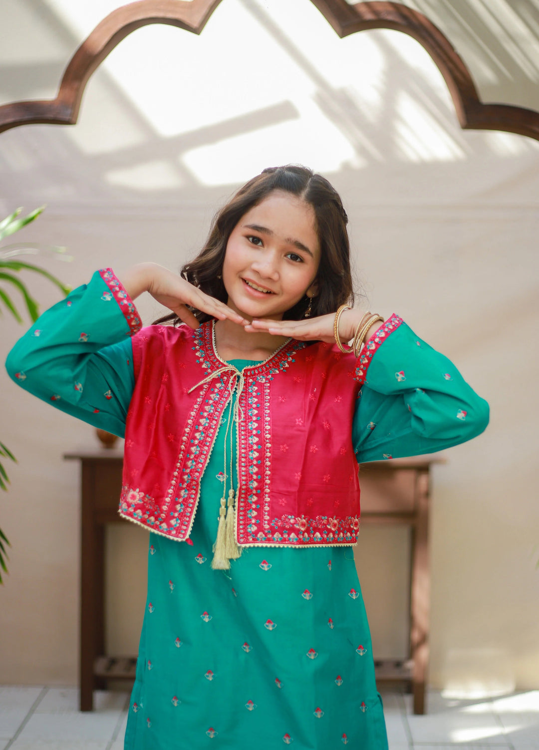 Khanak Girls RTW Embroidered Cotton 2 Piece Suit KST-163 - Casual Collection