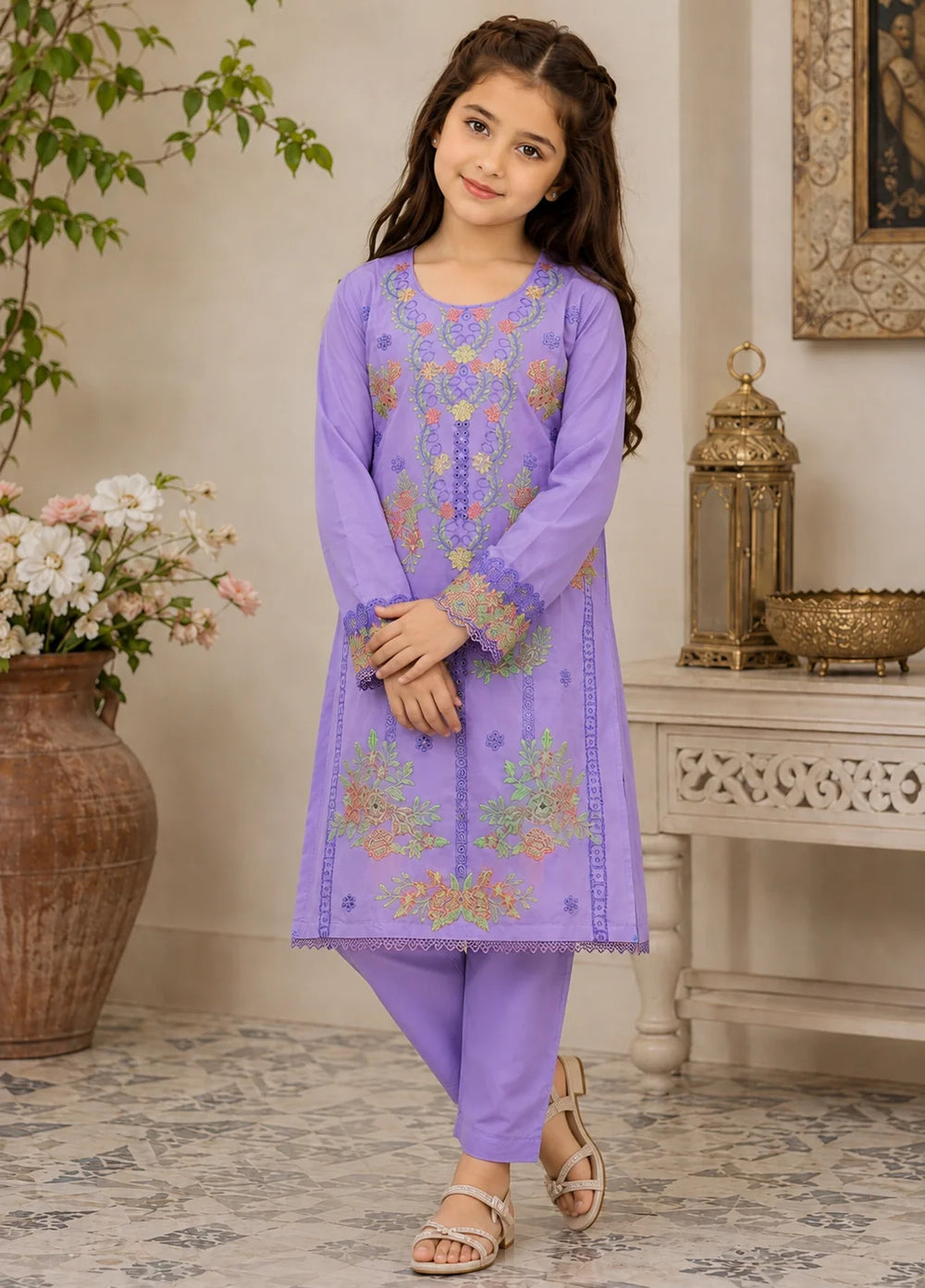 Khanak Girls RTW Embroidered Cotton 2 Piece Suit KST-214 - Casual Collection