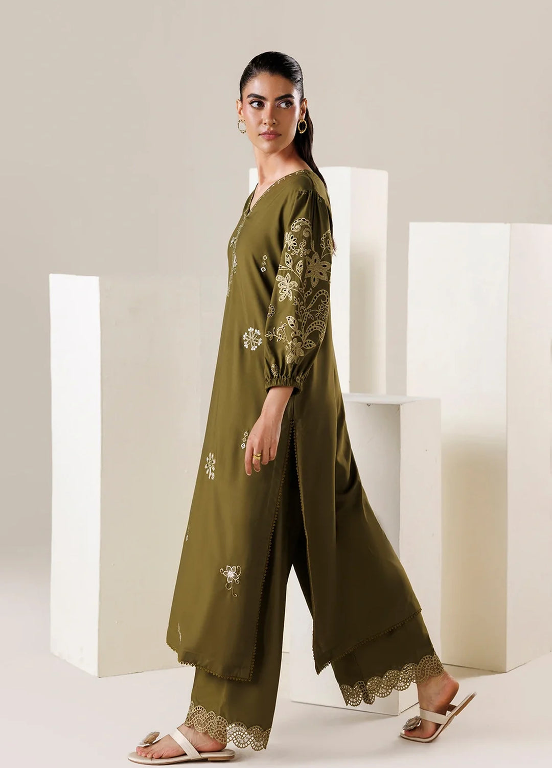 Azure Women RTW Embroidered Poly Co-Ord Sets Suit Olivine - Casual Collection