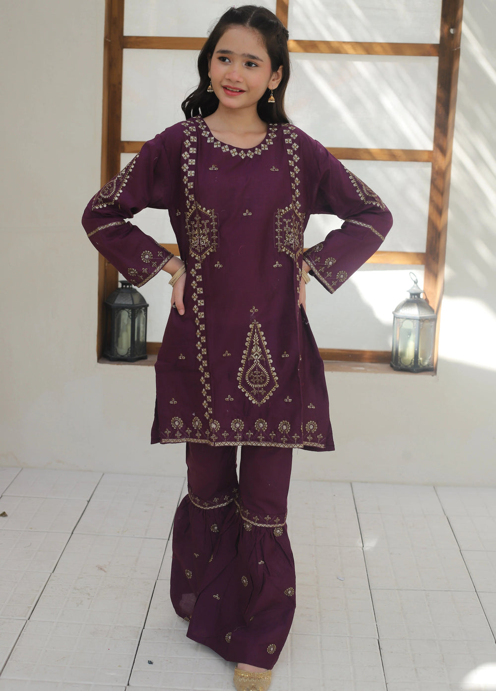 Khanak Girls RTW Embroidered Cotton 2 Piece Suit KST-142 - Casual Collection