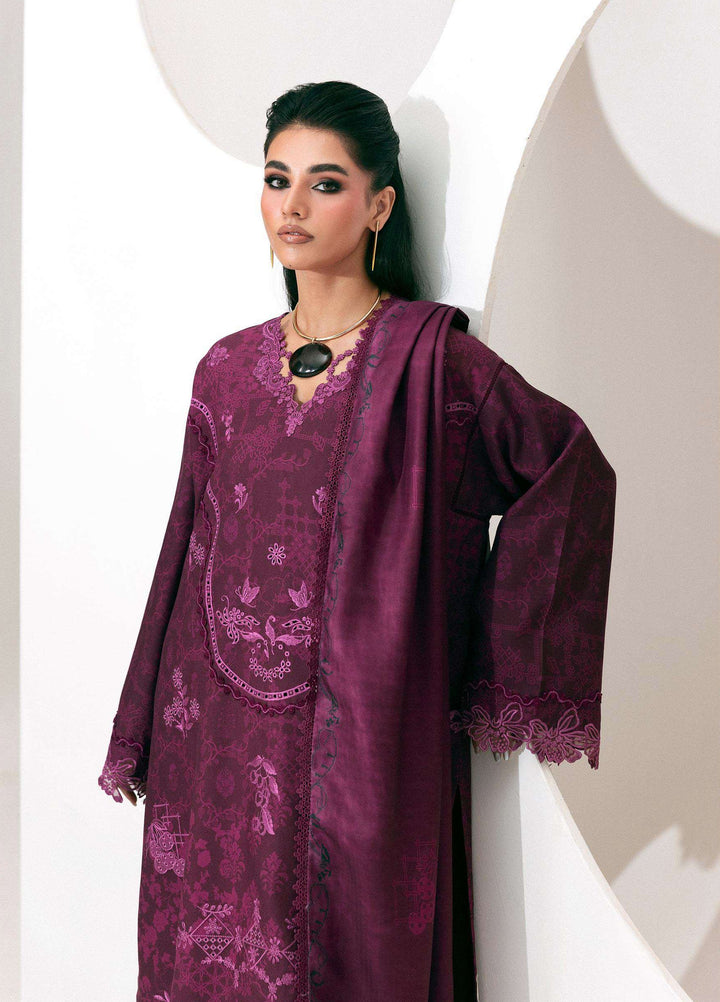 Q prints by Qalamkar Unstitched Embroidered Slub Linen 3 Piece Suit QLK26ULQ Mala QPW-03B - Winter Collection