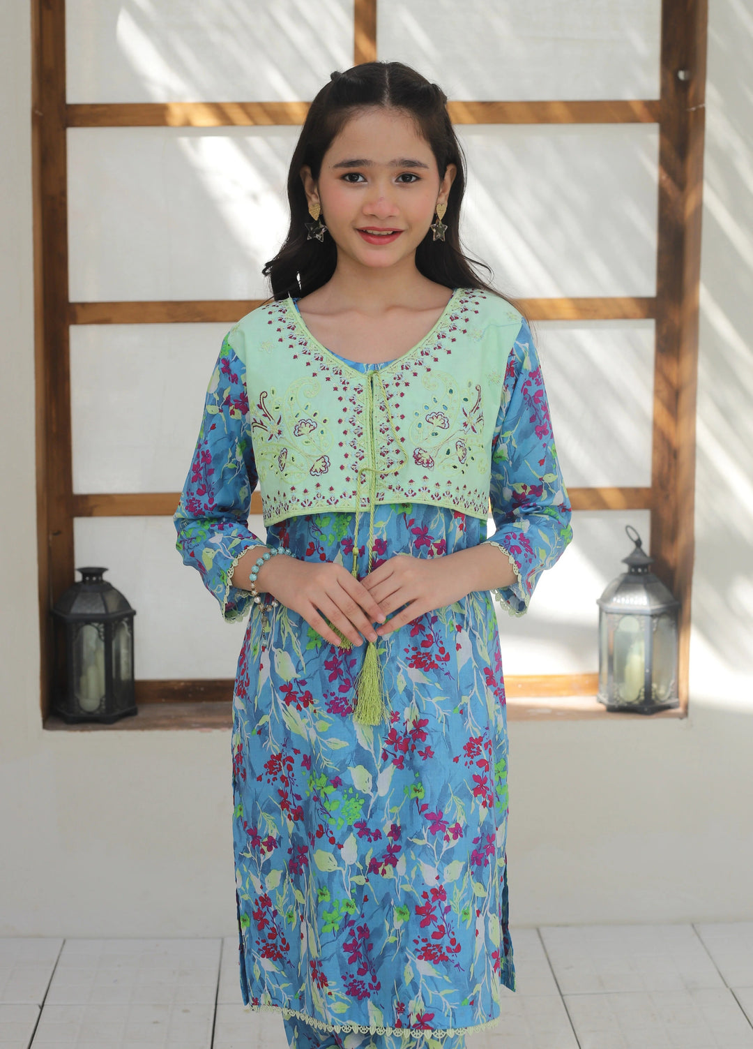 Khanak Girls RTW Embroidered Cotton 2 Piece Suit KST-137 - Casual Collection