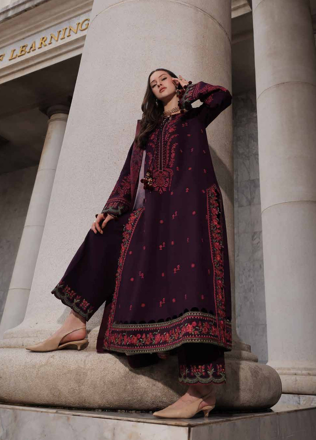 Poshima by Charizma Unstitched Embroidered Leather Peach 3 Piece Suit CHR26UPL PSW6-25 - Winter Collection