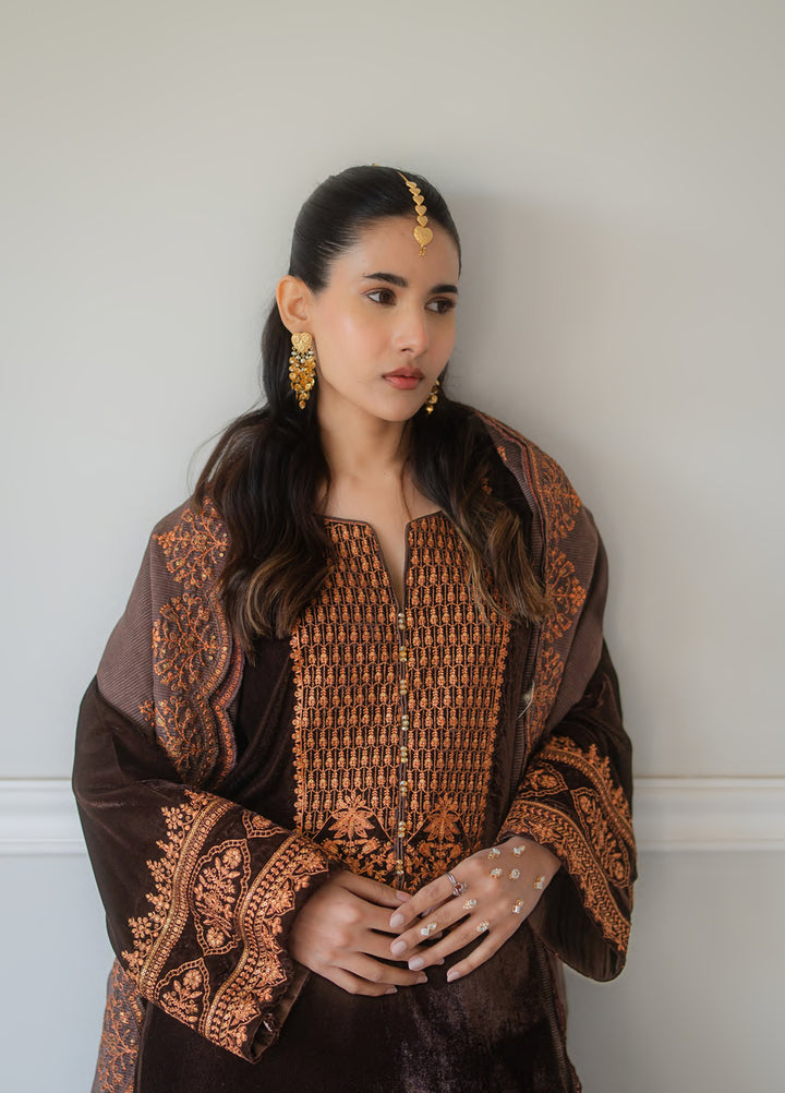 Atelier Velours by Rashid Textiles RTW Embroidered Velvet 3 Piece Suit RT26RAV Cocoa - Festive Collection