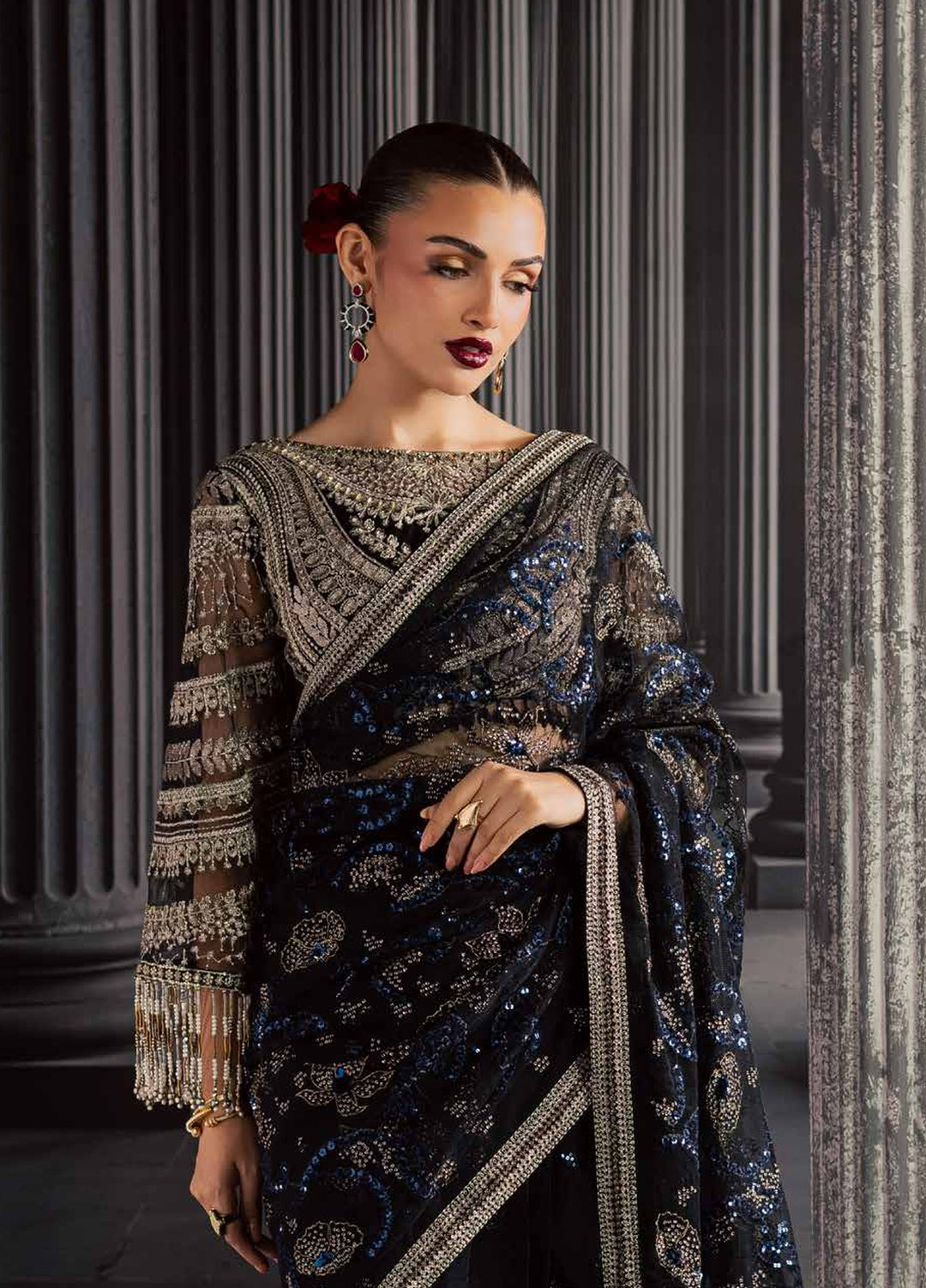 Muse Formal by Nureh Unstitched Embroidered Net Saree Suit NU26UMF NFM-05 - Wedding Collection