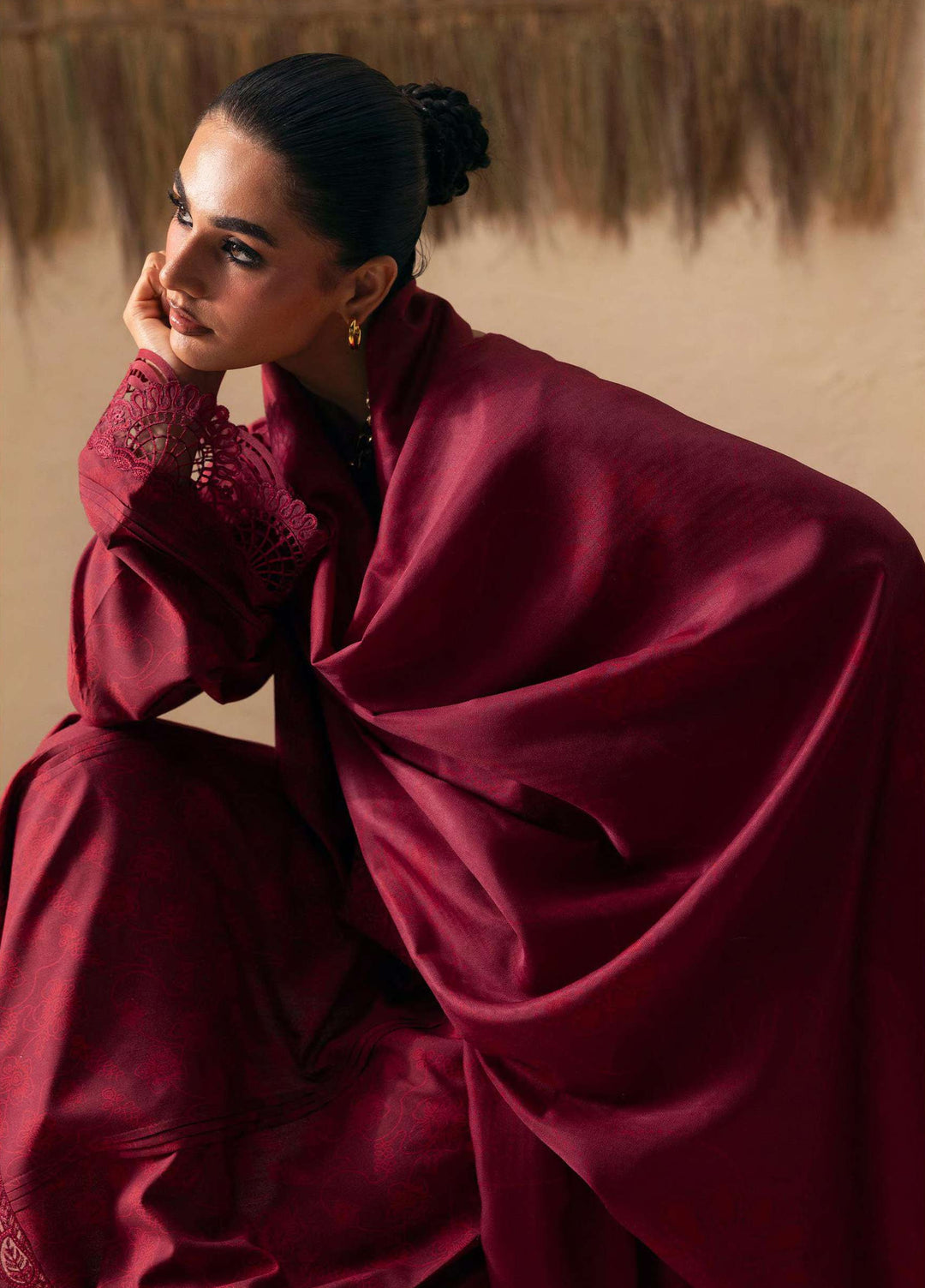 Q prints by Qalamkar Unstitched Embroidered Slub Linen 3 Piece Suit QLK26ULQ Arina QPW-07B - Winter Collection