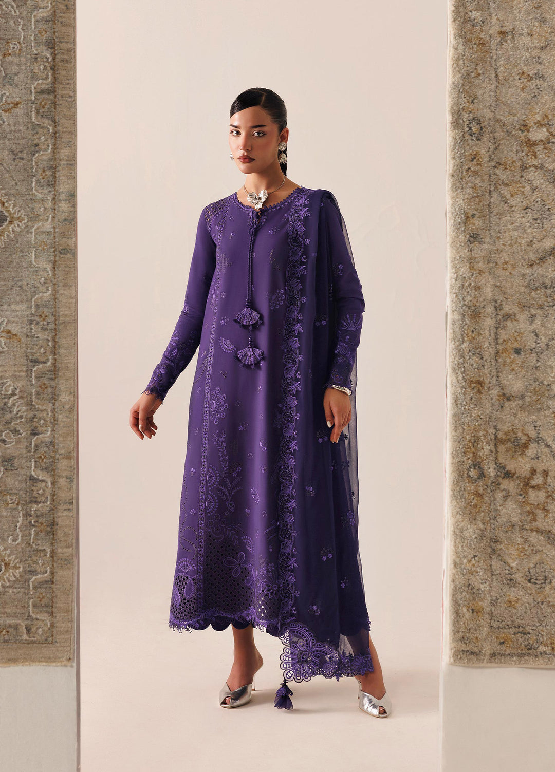 Q line by Qalamkar Unstitched Embroidered Slub Linen 3 Piece Suit QLK26UQL Zeemal QLW-05 - Winter Collection