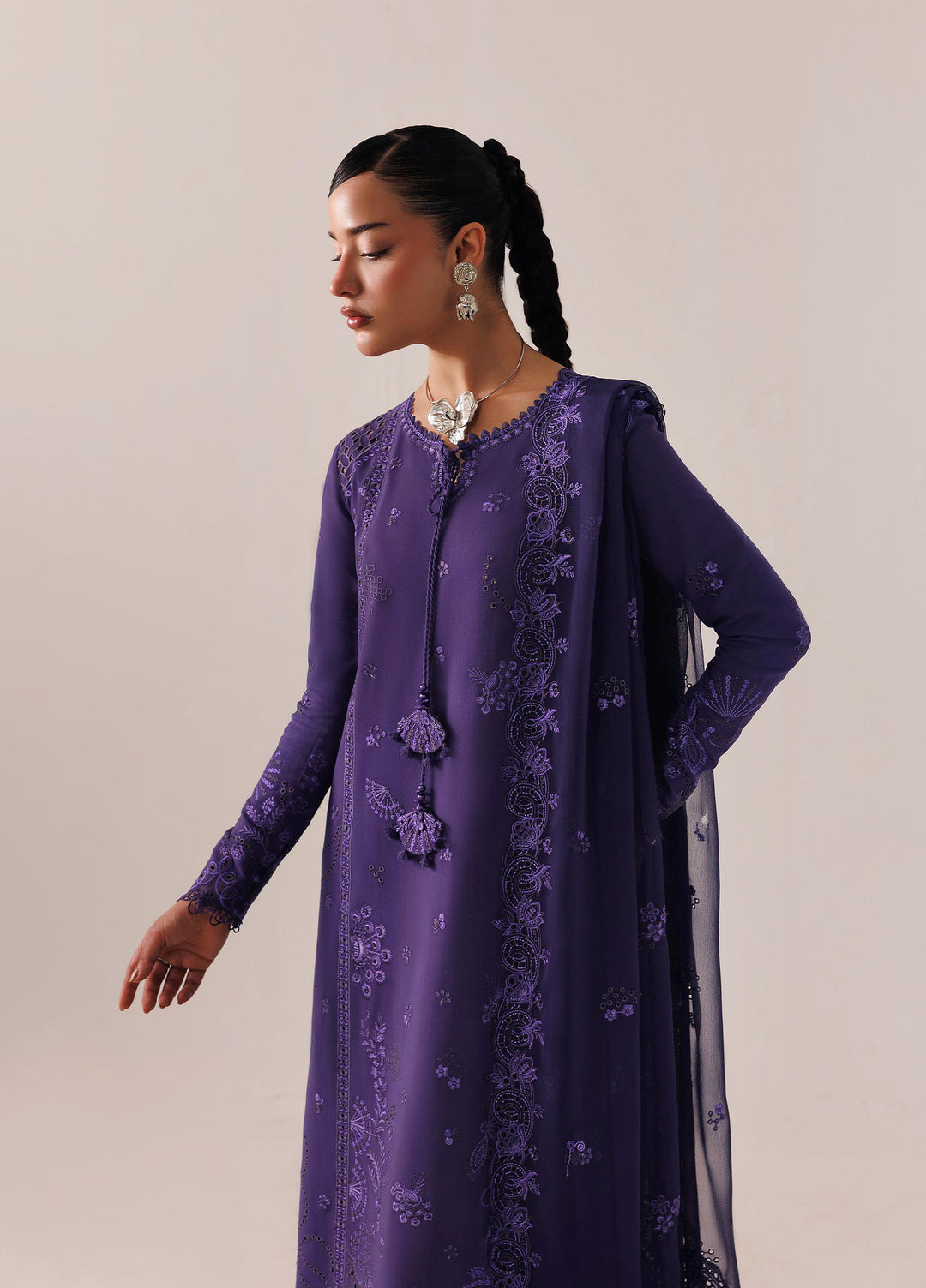 Q line by Qalamkar Unstitched Embroidered Slub Linen 3 Piece Suit QLK26UQL Zeemal QLW-05 - Winter Collection