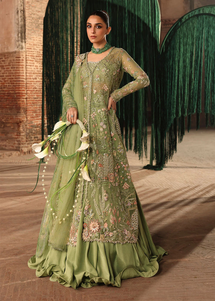 Crimson Unstitched Embroidered Poly Net 3 Piece Suit CR26UW D-5 Matwali Mint - Festive Collection