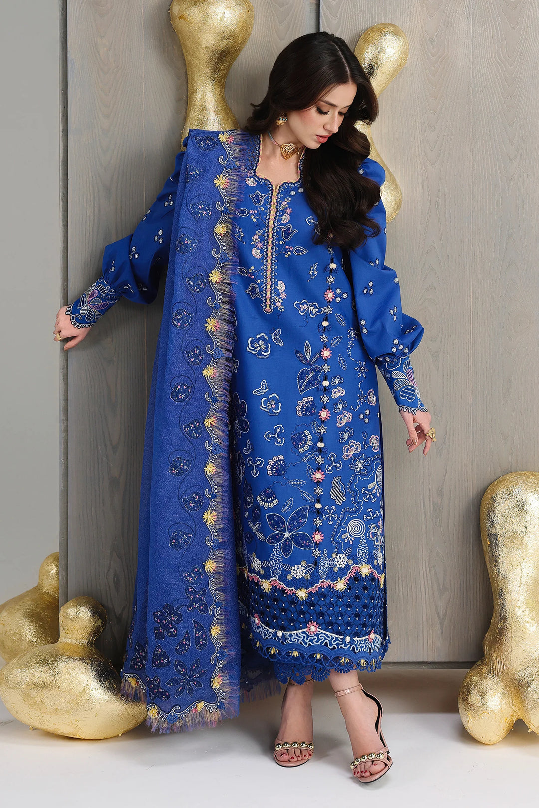 Qalamkar Unstitched Embroidered Lawn 3 Piece Suit QLK26ULF EMINA QFL-6 - Festive Collection