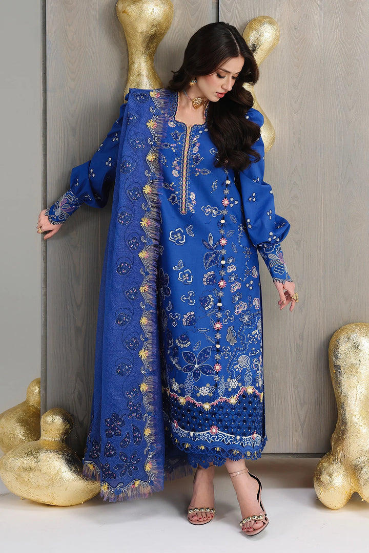 Qalamkar Unstitched Embroidered Lawn 3 Piece Suit QLK26ULF EMINA QFL-6 - Festive Collection