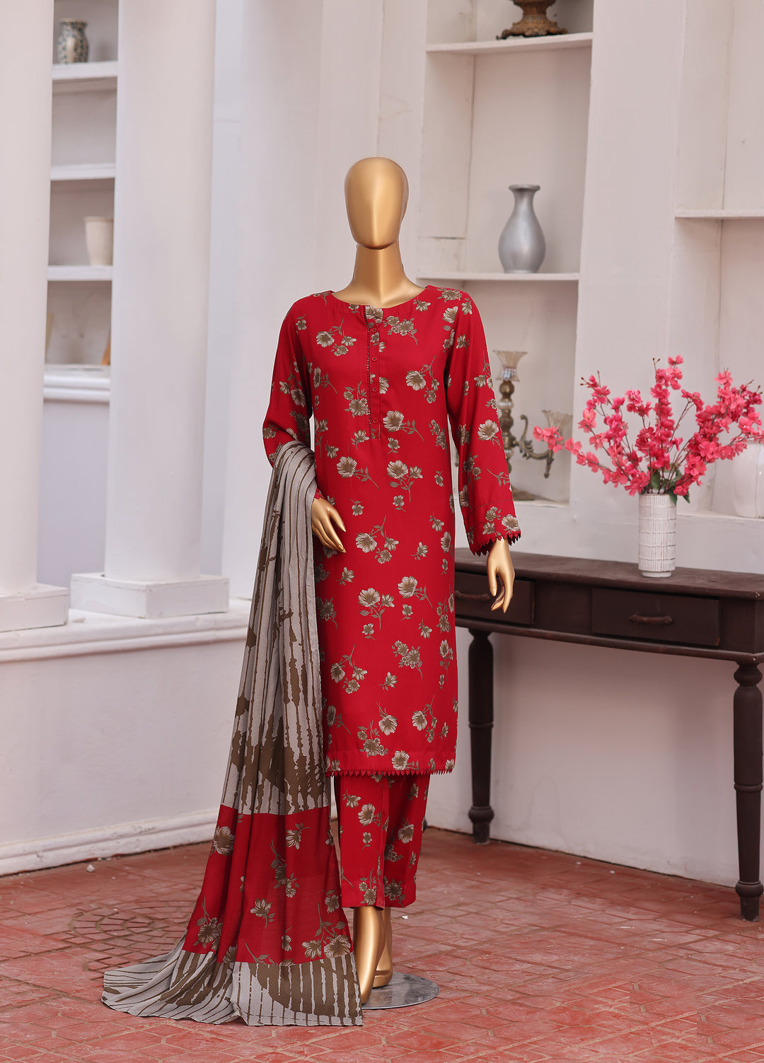 Hz Textiles Unstitched Printed Viscose Twill 3 Piece Suit HZ26UVT VT-5036 - Winter Collection