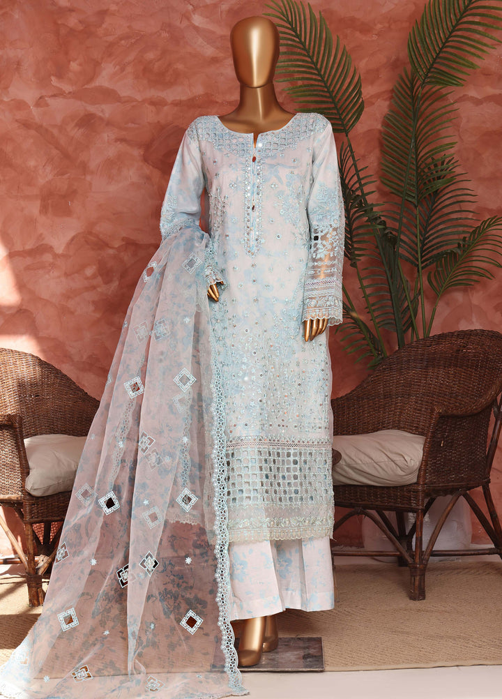 Shaahkaar by HZ Textiles RTW Embroidered Organza 3 Piece Suit HZ26PSO HZK-240 Blue - Festive Collection
