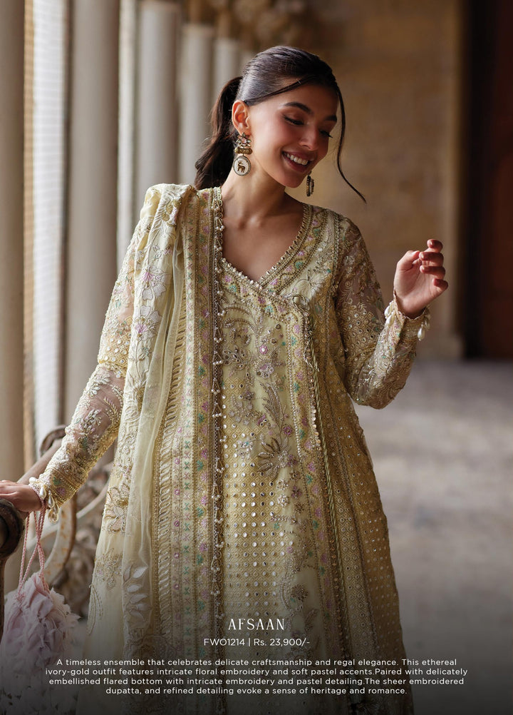 Dastangoi by Afrozeh Unstitched Embroidered Organza 3 Piece Suit AF26UDW Afsaan FW01214 - Wedding Collection