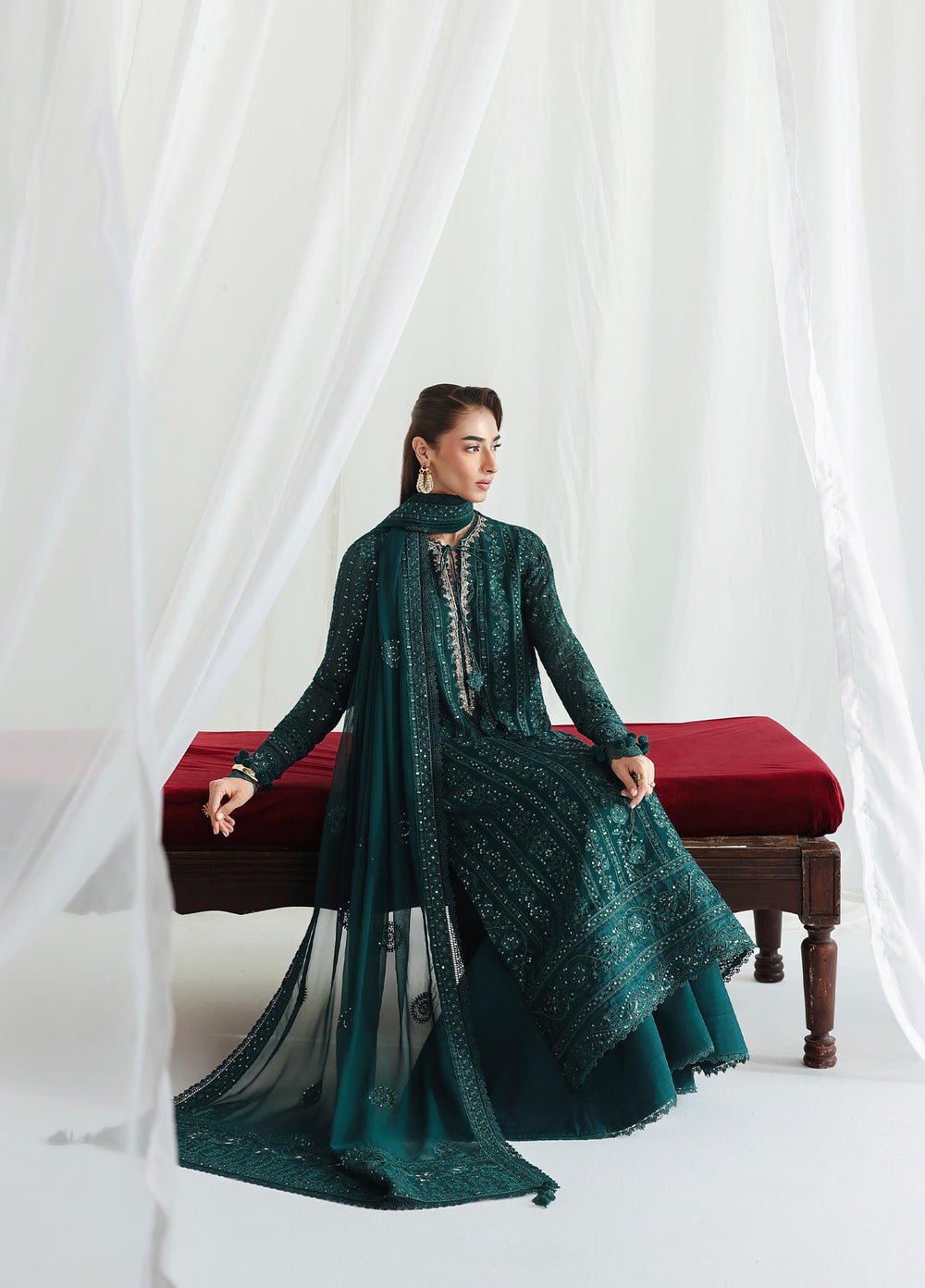 Qalamkar Unstitched Embroidered Chiffon 3 Piece Suit QLK26UCF Janaan QCC-05 - Festive Collection