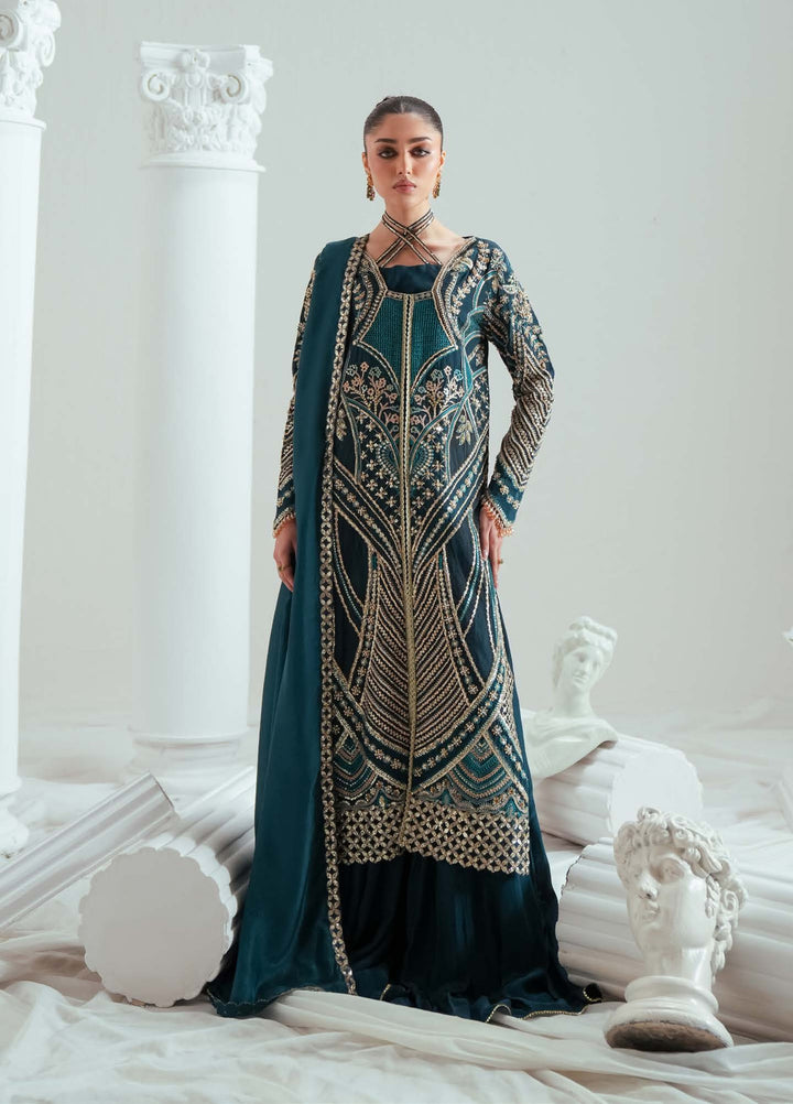 Elyse by Zariya Unstitched Embroidered Silk 3 Piece Suit ZA26UEW Tealara ZSU-6308 - Wedding Collection
