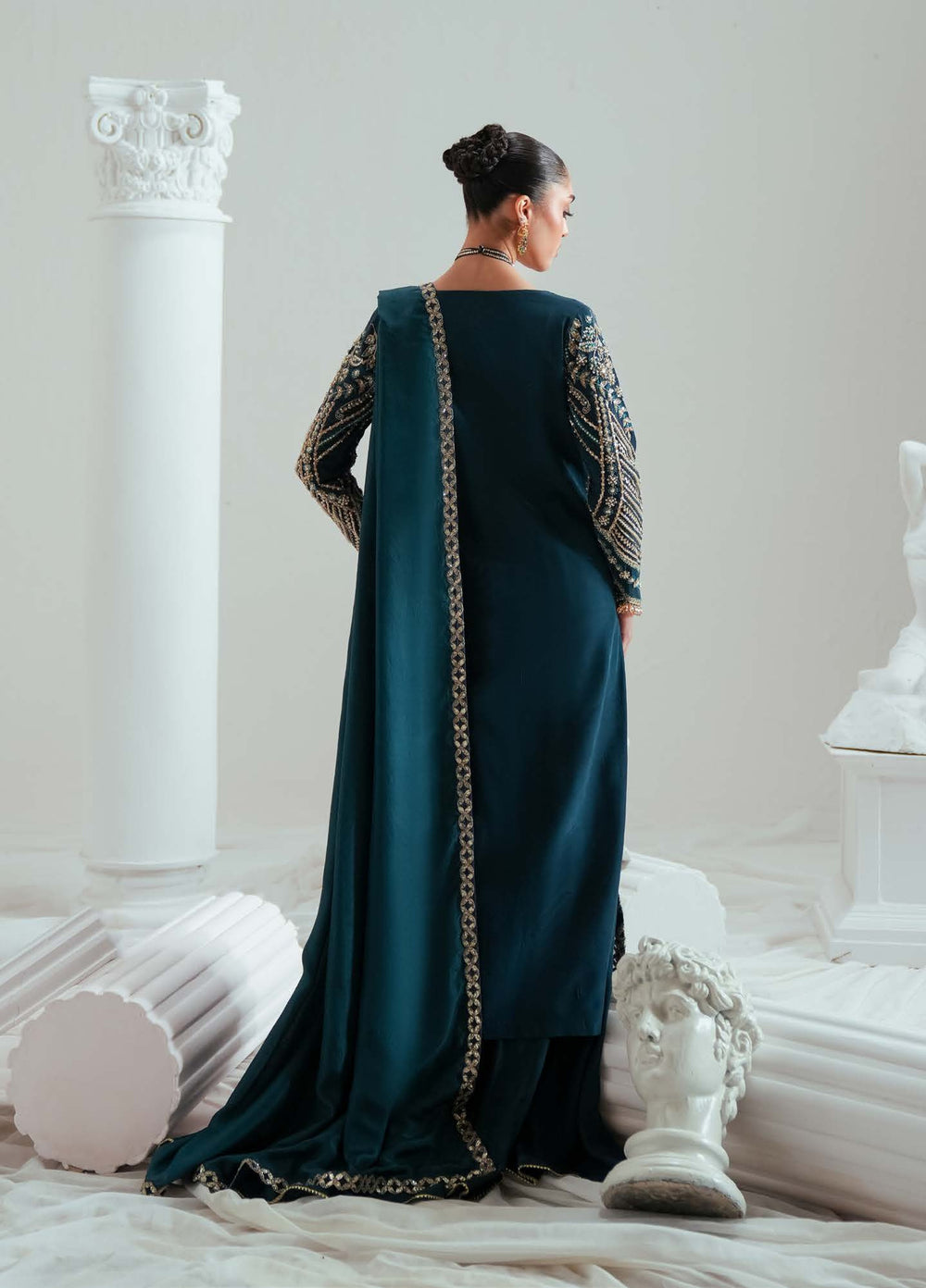 Elyse by Zariya Unstitched Embroidered Silk 3 Piece Suit ZA26UEW Tealara ZSU-6308 - Wedding Collection