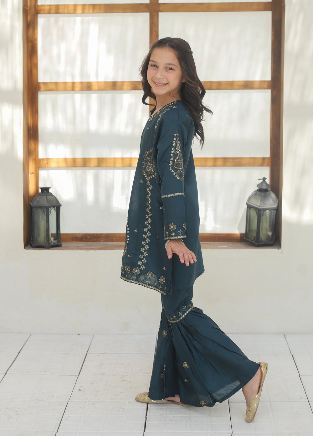 Khanak Girls RTW Embroidered Cotton 2 Piece Suit KST-143 - Casual Collection