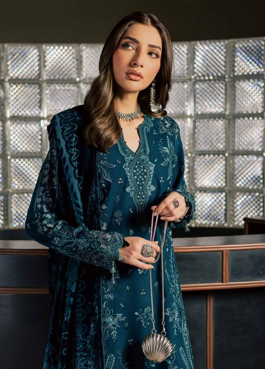 Nureh Exclusive Unstitched Leather Peach with Shawl 3 Piece Suit NU26UEP NE-282 - Festive Collection