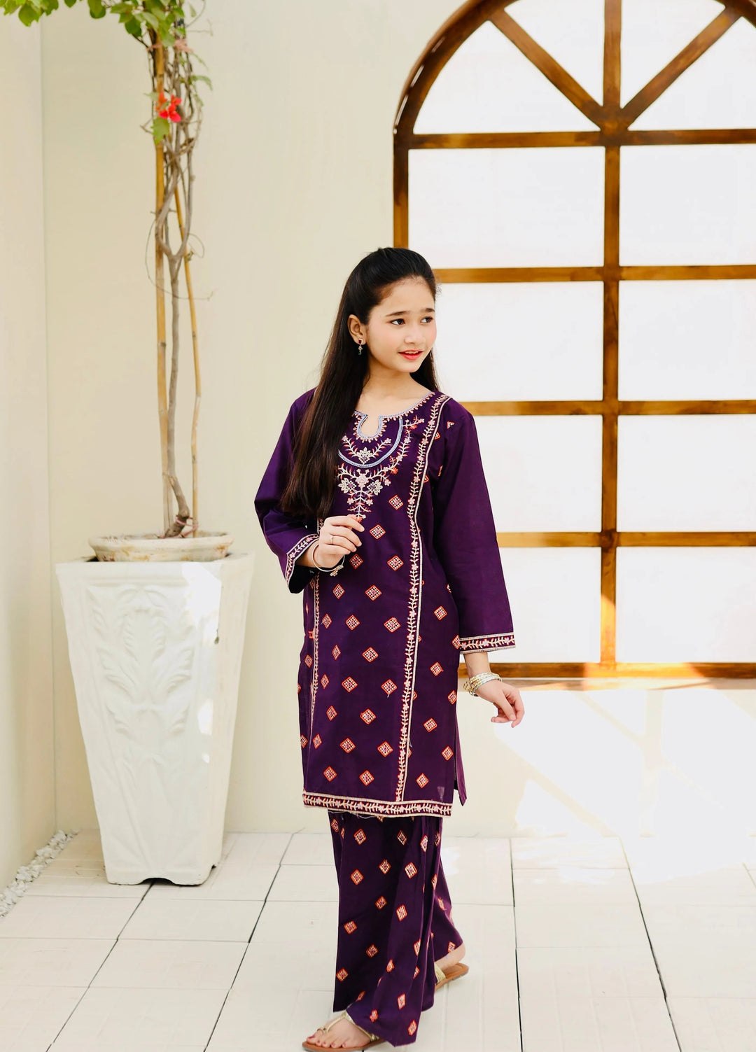 Khanak Girls RTW Embroidered Cotton 2 Piece Suit KST-115 - Casual Collection
