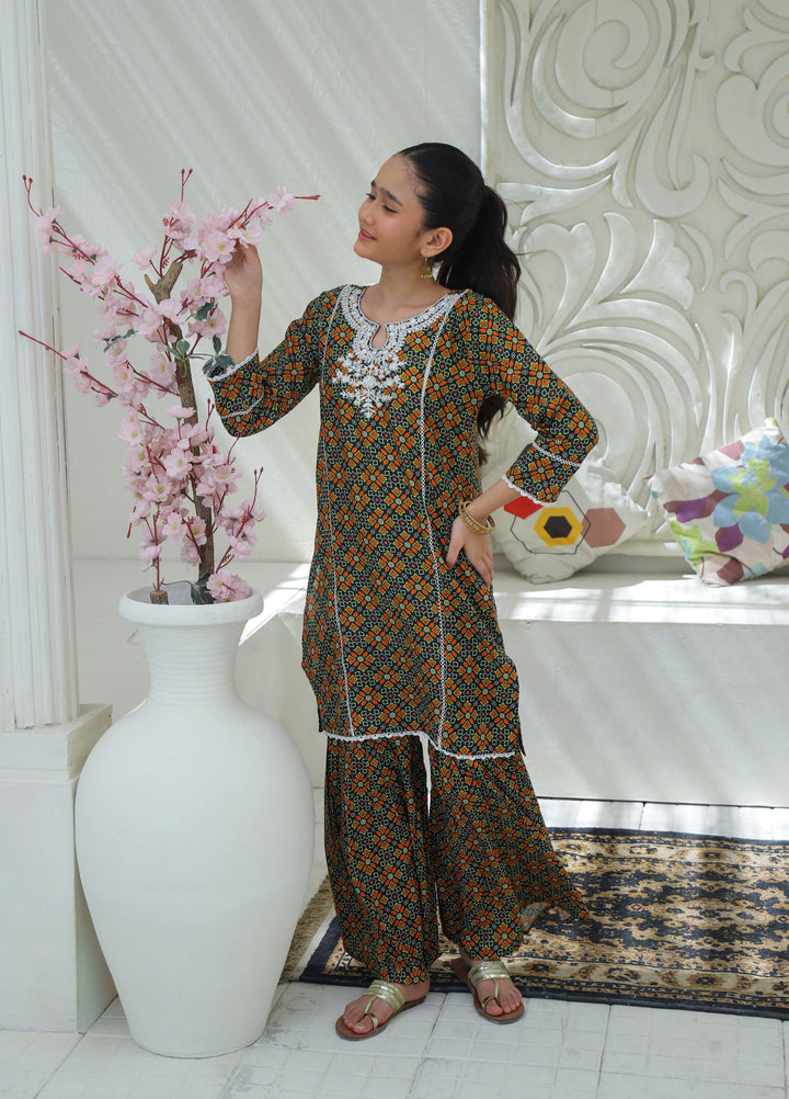 Khanak Girls RTW Embroidered Cotton 2 Piece Suit KST-197 - Casual Collection