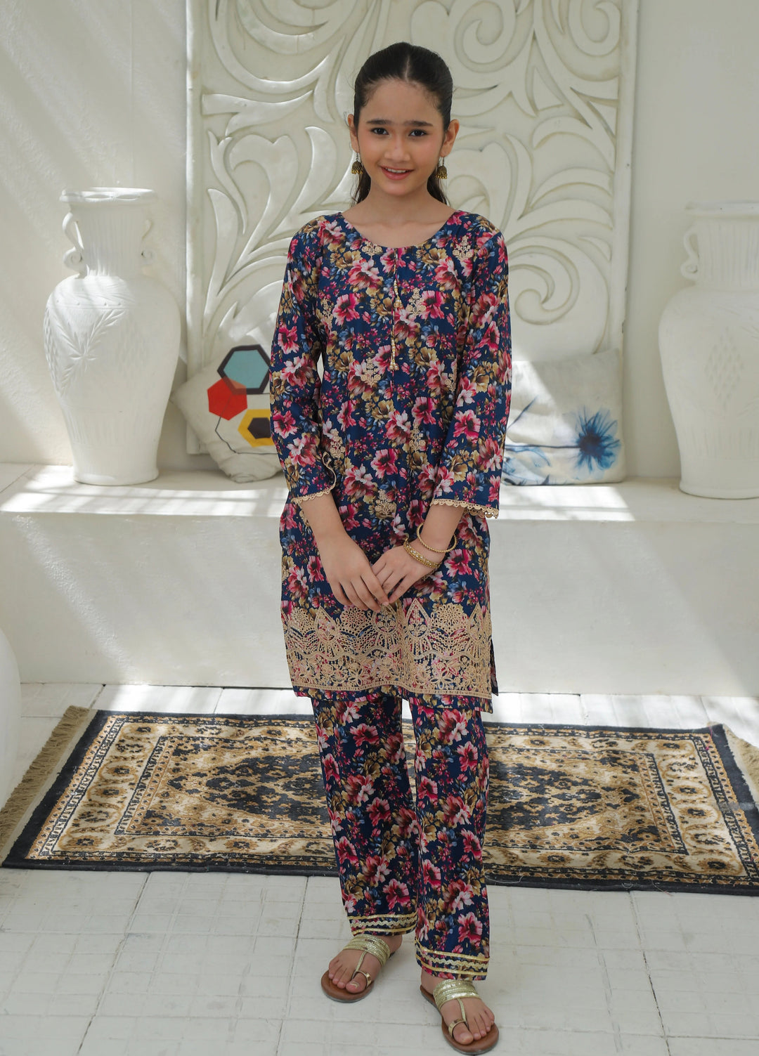 Khanak Girls RTW Embroidered Cotton 2 Piece Suit KST-198 - Casual Collection