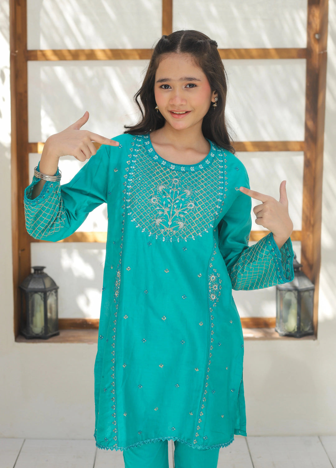 Khanak Girls RTW Embroidered Cotton 2 Piece Suit KST-139 - Casual Collection