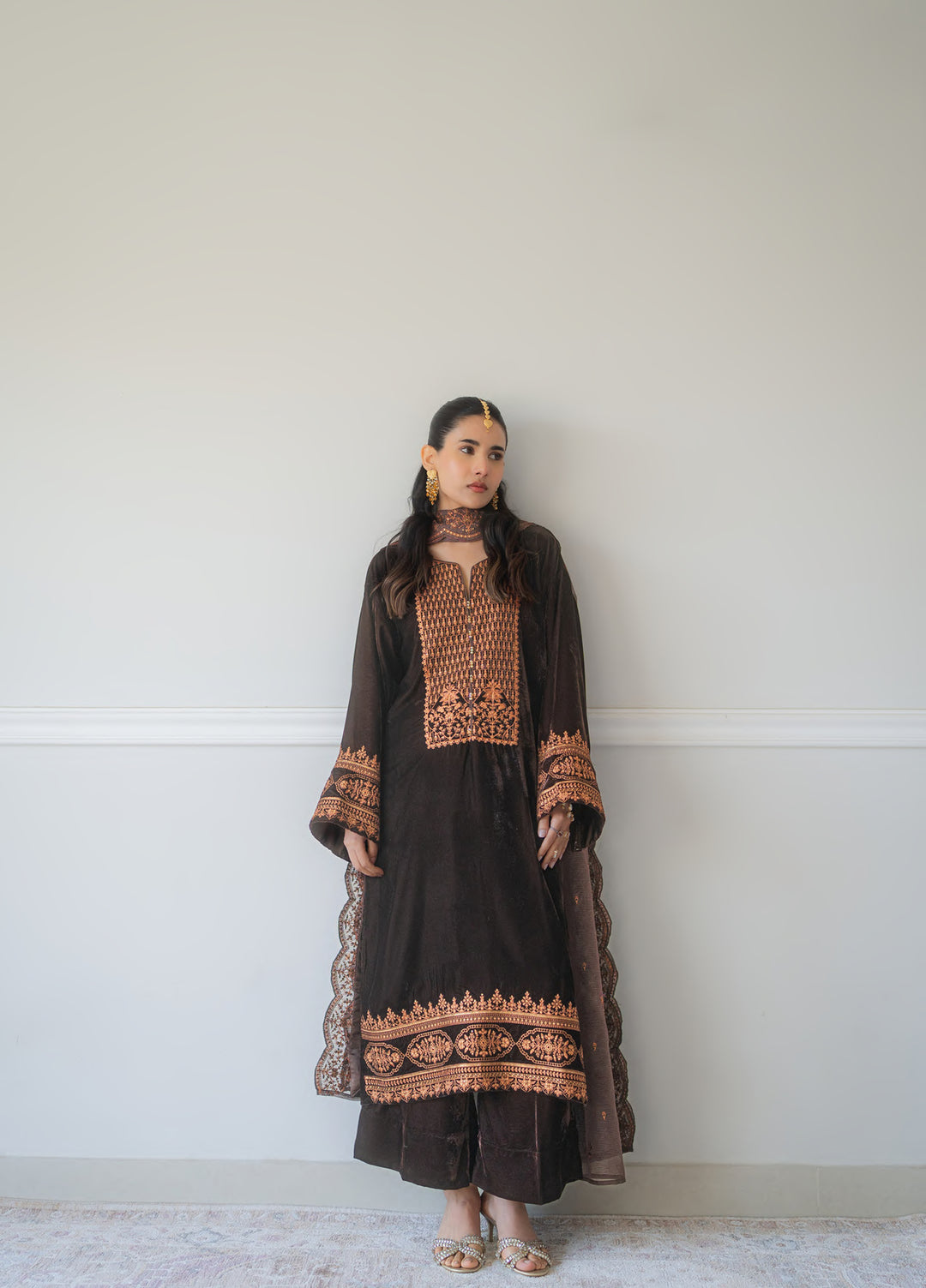 Atelier Velours by Rashid Textiles RTW Embroidered Velvet 3 Piece Suit RT26RAV Cocoa - Festive Collection