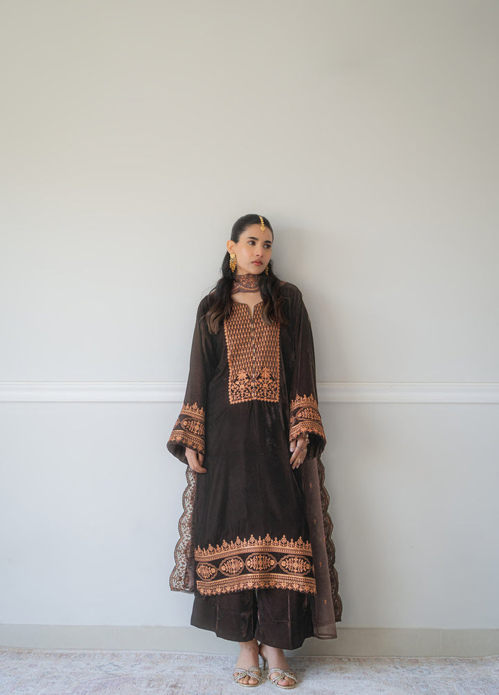 Atelier Velours by Rashid Textiles RTW Embroidered Velvet 3 Piece Suit RT26RAV Cocoa - Festive Collection