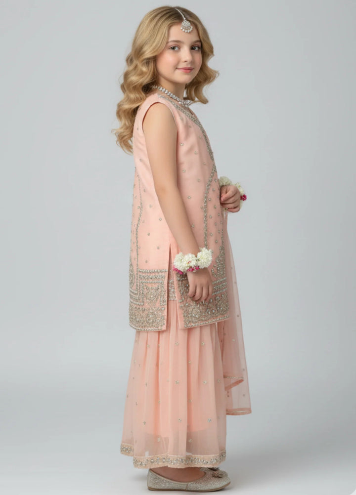 Khanak Girls RTW Embroidered Raw Silk 3 Piece Suit KG-12 - Festive Collection