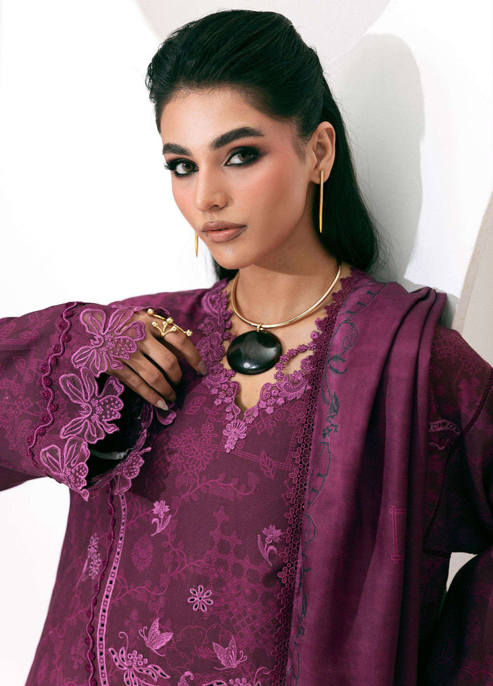 Q prints by Qalamkar Unstitched Embroidered Slub Linen 3 Piece Suit QLK26ULQ Mala QPW-03B - Winter Collection