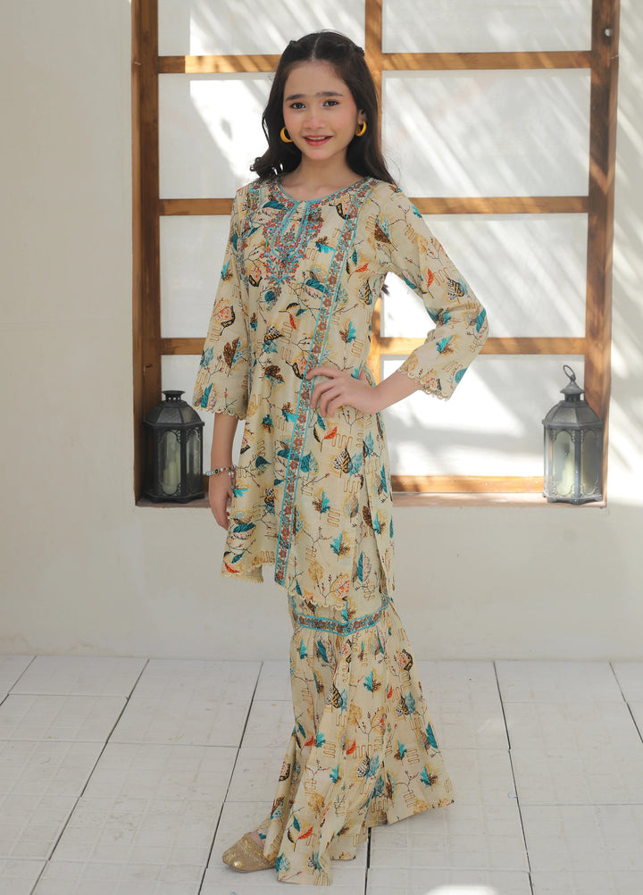 Khanak Girls RTW Embroidered Cotton 2 Piece Suit KST-148 - Casual Collection