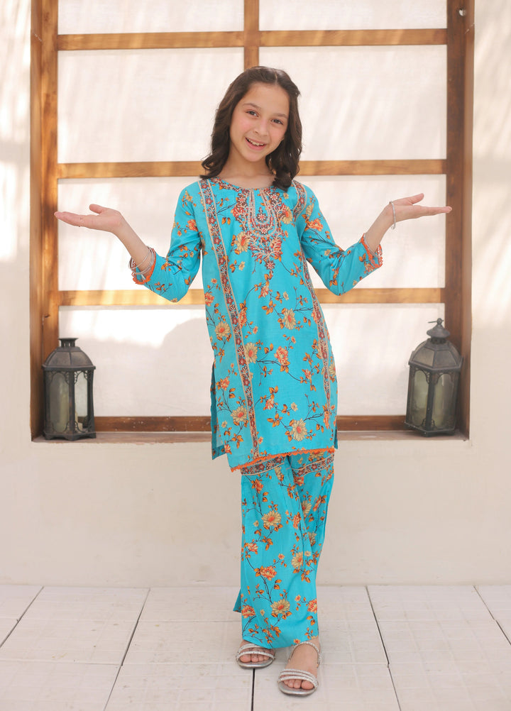 Khanak Girls RTW Embroidered Cotton 2 Piece Suit KST-149 - Casual Collection