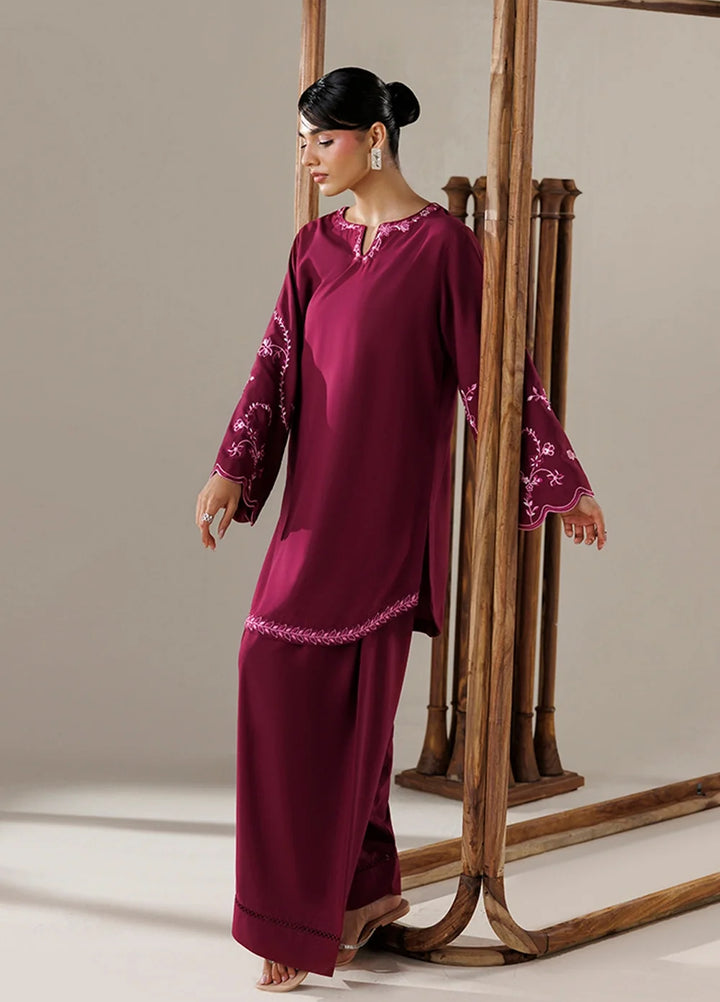 Azure Women RTW Embroidered Poly Co-Ord Sets Suit Cerise - Casual Collection