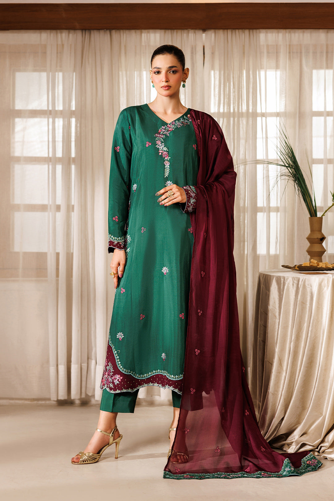 Noore Eid by Panache Women RTW Embroidered Raw Silk 3 Piece Suit Neelofer - Eid Collection