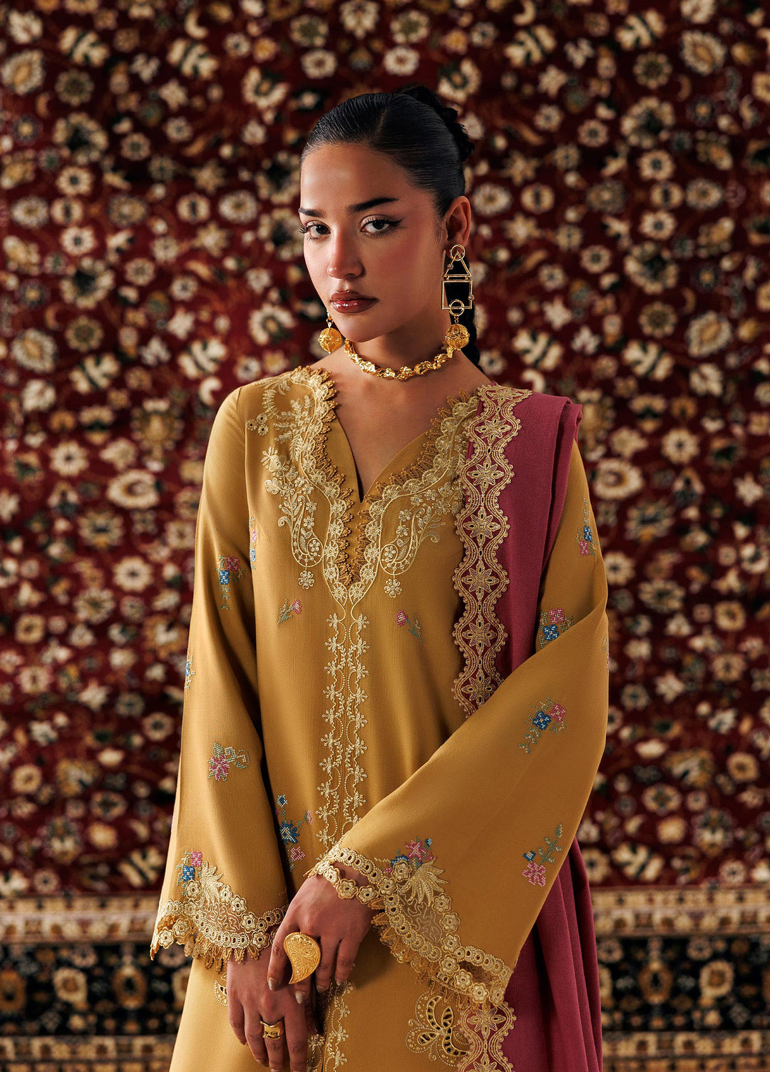 Q line by Qalamkar Unstitched Embroidered Slub Linen 3 Piece Suit QLK26UQL Nyra QLW-06 - Winter Collection