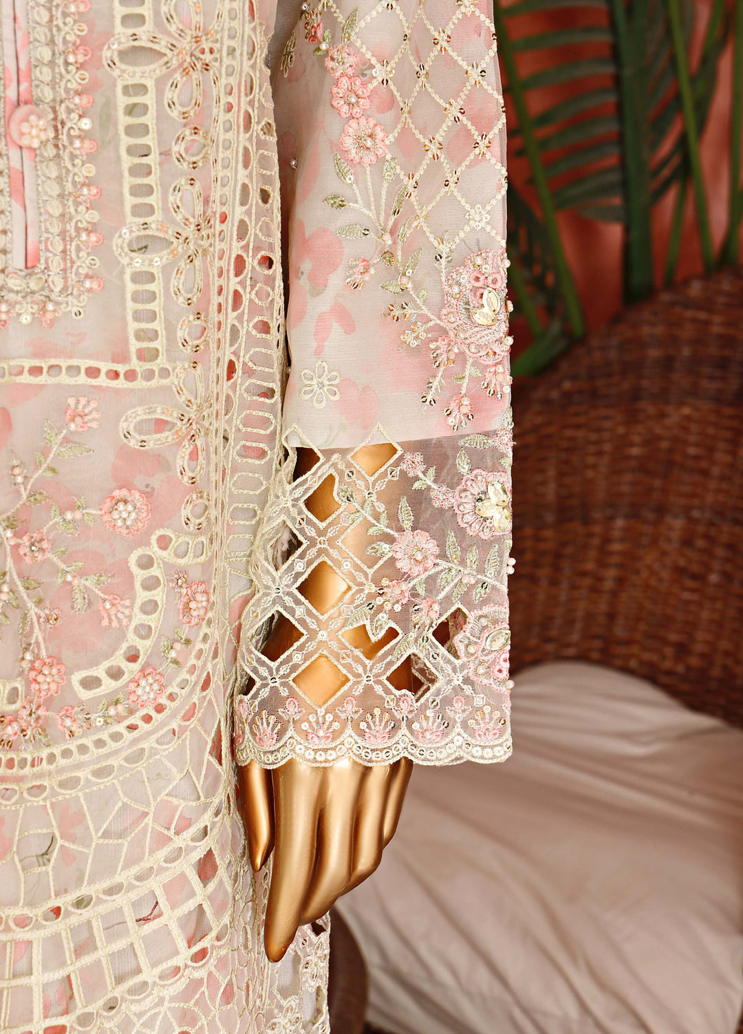 Shaahkaar by HZ Textiles RTW Embroidered Organza 3 Piece Suit HZ26PSO HZK-243 Pastel Green - Festive Collection